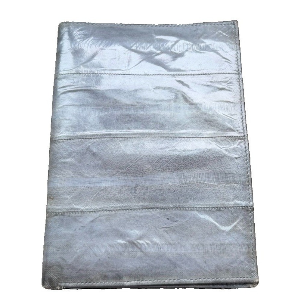 vintage genuine Gray Eel skin leather Bifold Large Wallet Passport Wallet Mens